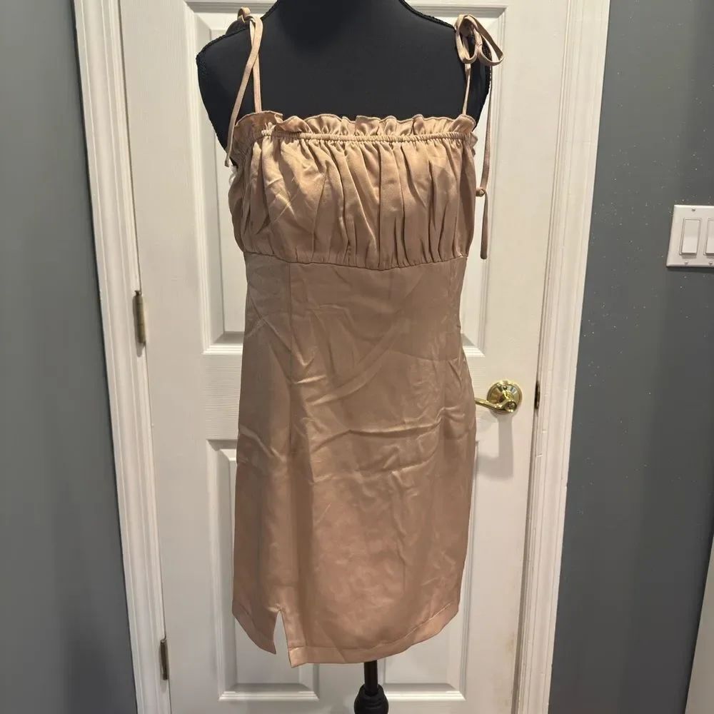 Petite Jane Satin Mini Dress - Taupe size large